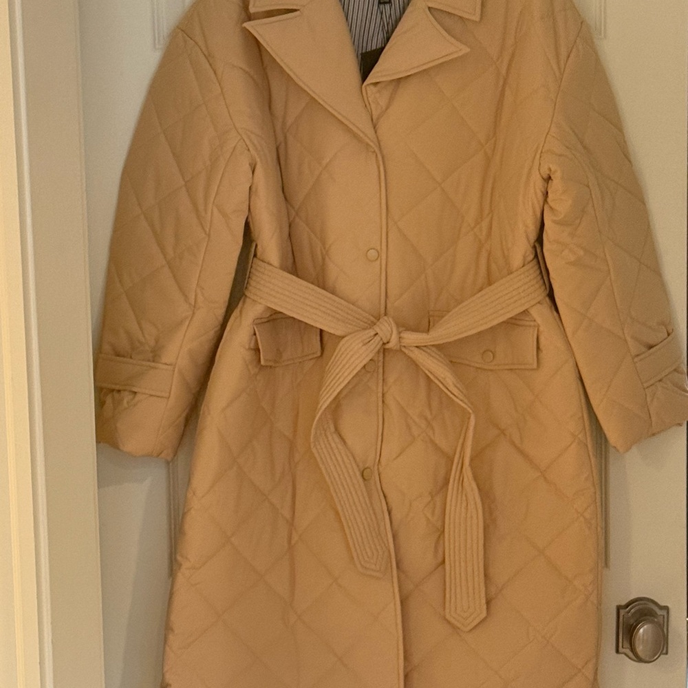 Ellen Tracy Beige Quilted Puffer Coat